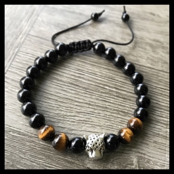 Men or women onyx & tiger eye panther bracelet - Picture 1 of 7